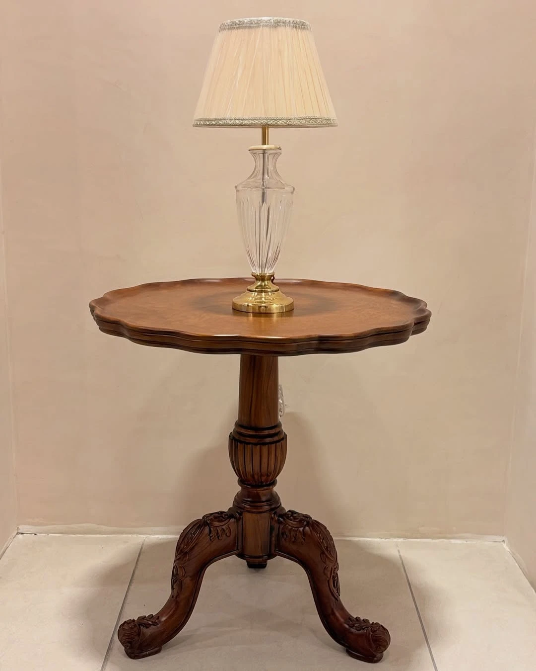 Solid Teak Wood Coffee Table with Burl Veneer