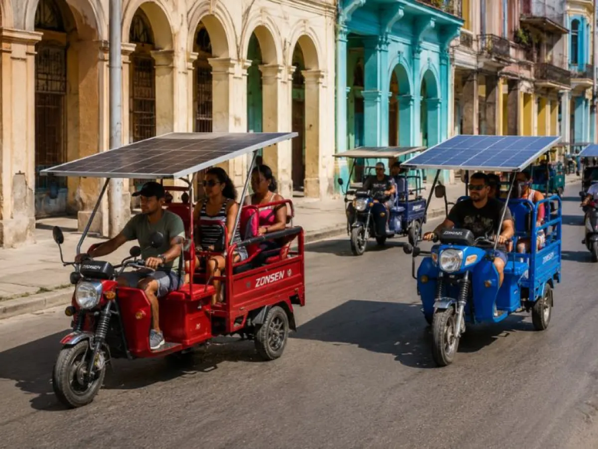 Chinese-made electric tricycles with solar charging are helping Cubans overcome fuel shortages and frequent blackouts.