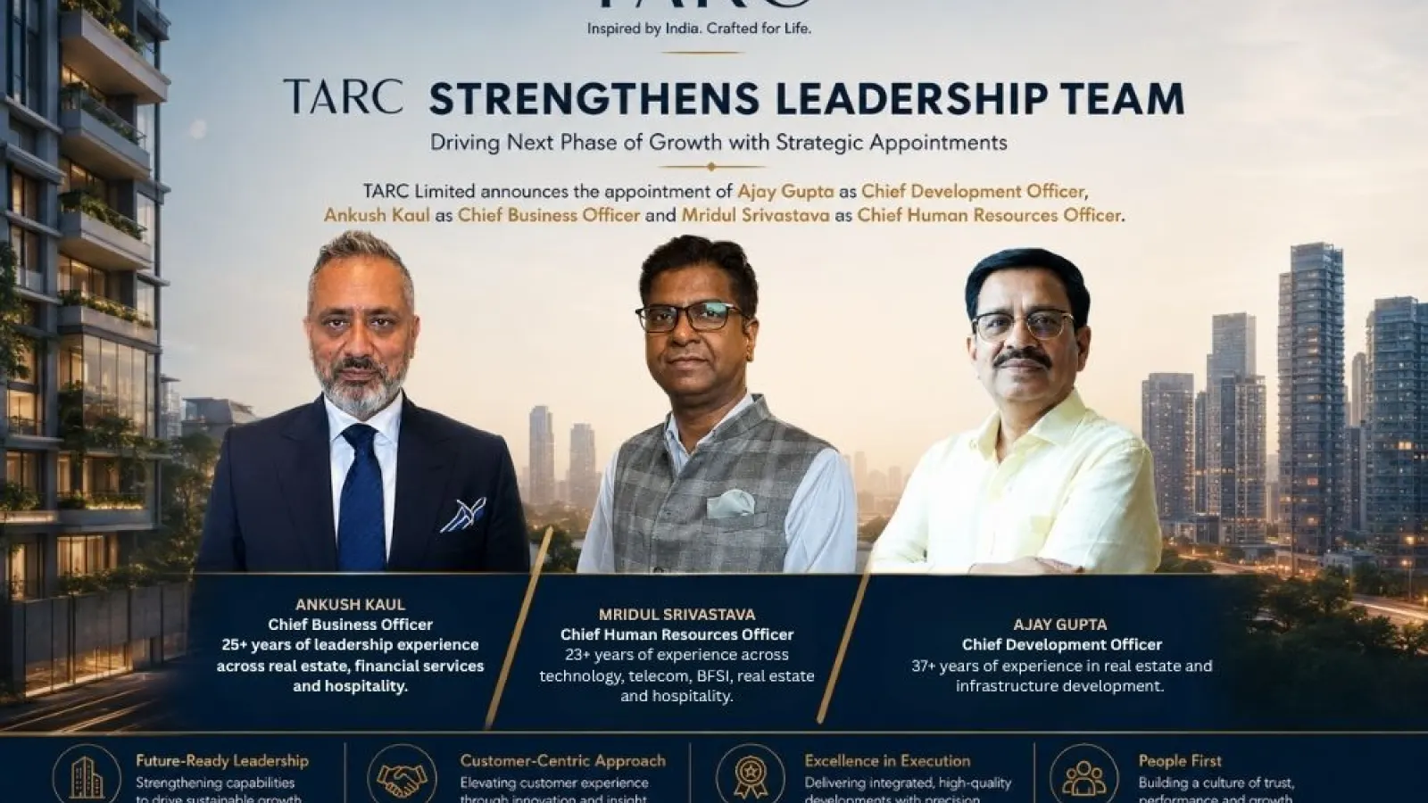 TARC Strengthens Leadership Team with Appointment of Ajay Gupta, Ankush Kaul and Mridul Srivastava