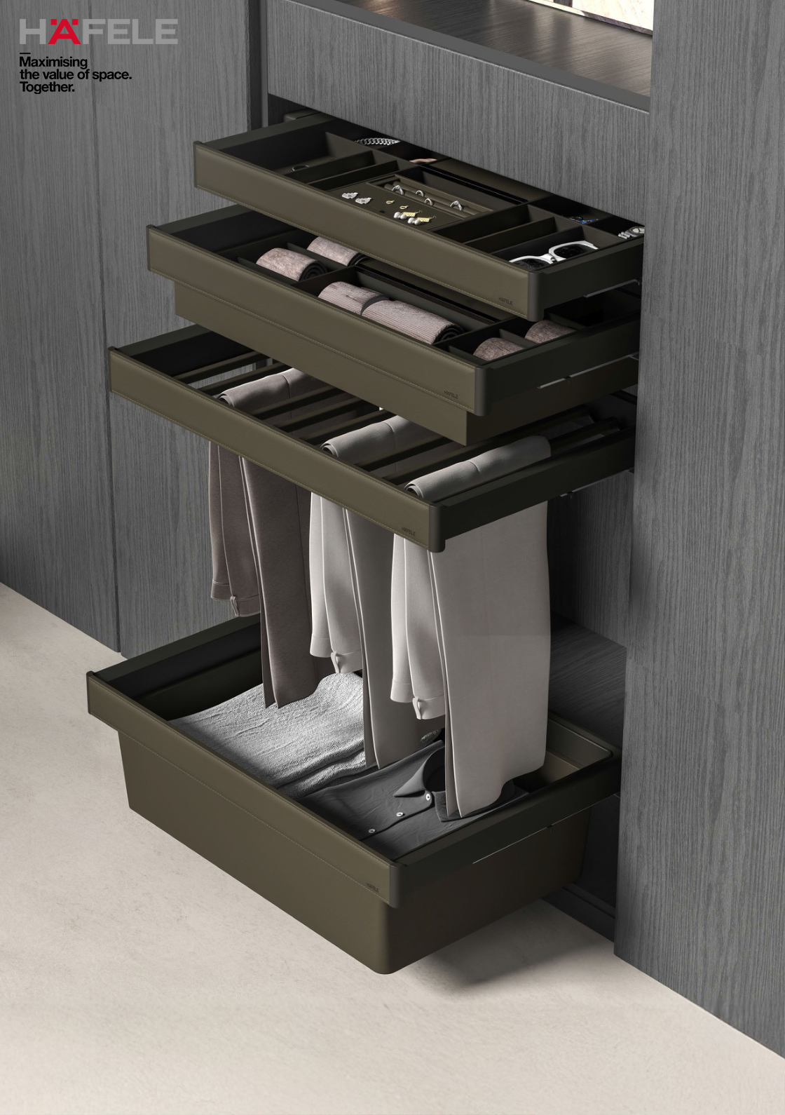 Bring Luxury and Organisation Together with Hafele’s Eminence Wardrobe Accessories