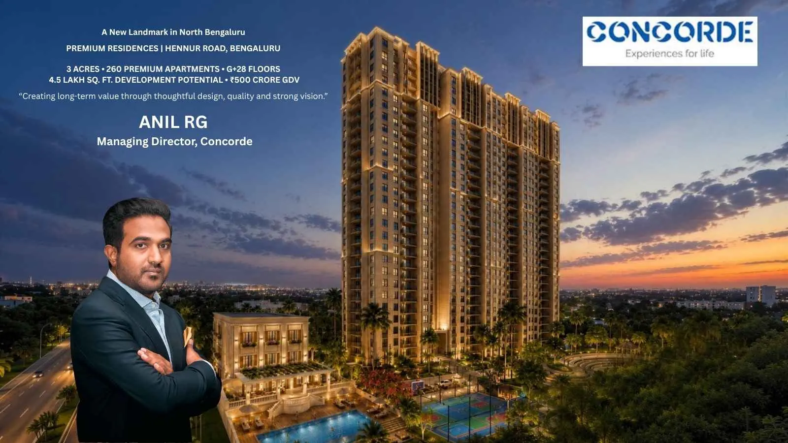 Concorde Launches 3-Acre Residential Project Sienna on Hennur Road with ₹500 Crore GDV