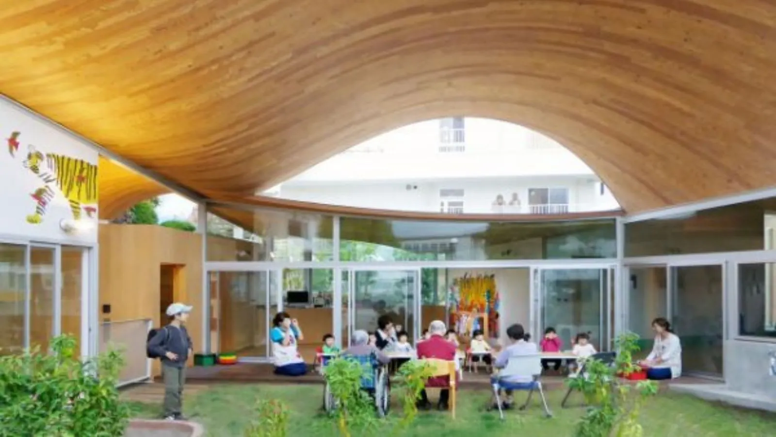 Toranoko Nursery in Japan Creates a Community Space Beneath a Sculptural Curved Roof