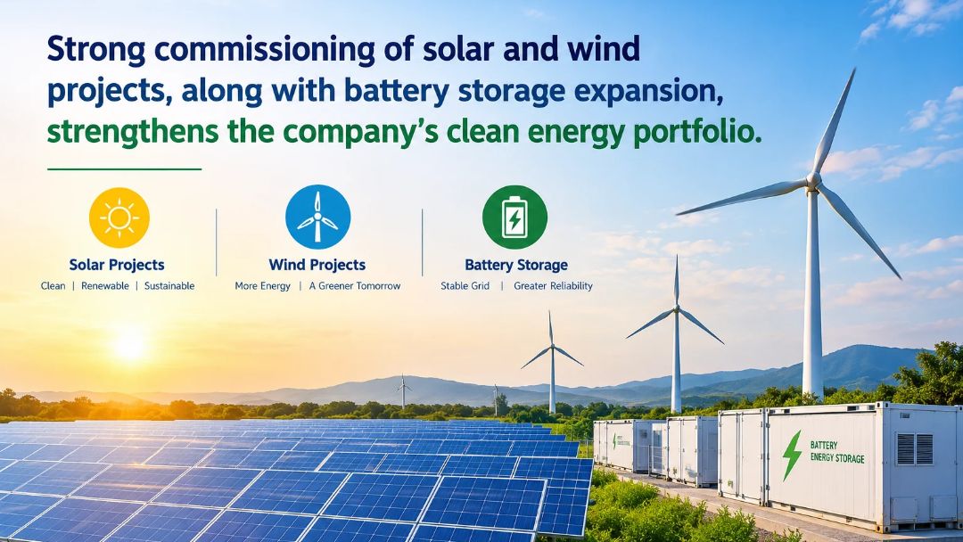 Strong commissioning of solar and wind projects, along with battery storage expansion, strengthens the company’s clean energy portfolio.